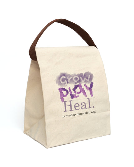 Canvas Lunch Bag — “Grow Play Heal.” Printed Strap Tote for Kids & Caregivers
