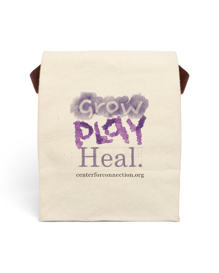 Canvas Lunch Bag — “Grow Play Heal.” Printed Strap Tote for Kids & Caregivers
