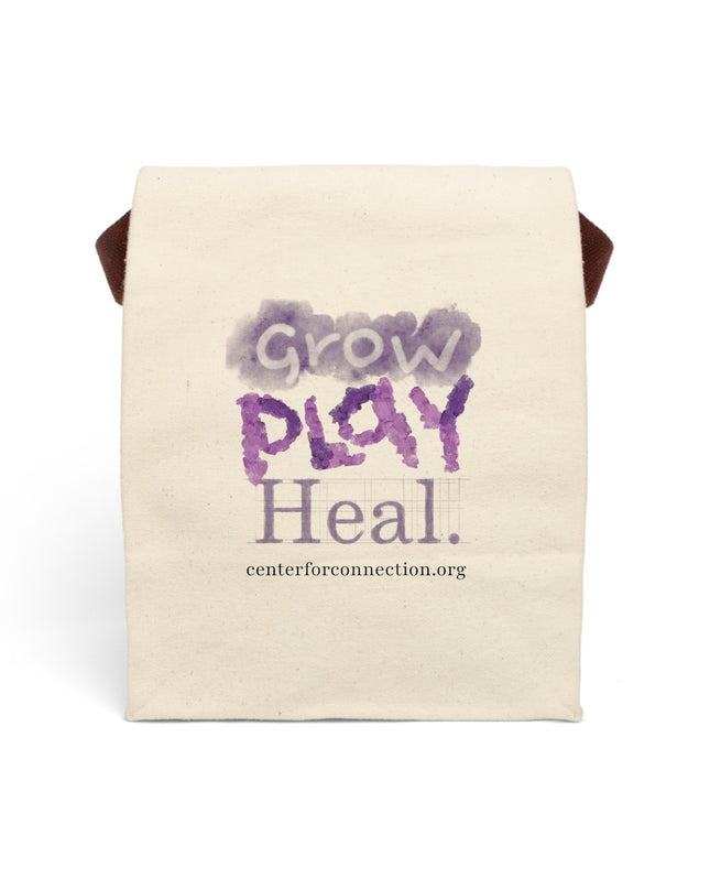 Canvas Lunch Bag — “Grow Play Heal.” Printed Strap Tote for Kids & Caregivers