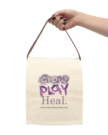 Canvas Lunch Bag — “Grow Play Heal.” Printed Strap Tote for Kids & Caregivers
